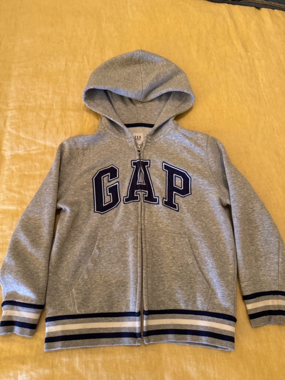 GAP Kids Light Gray Zip Hoodie with Navy Lettering
